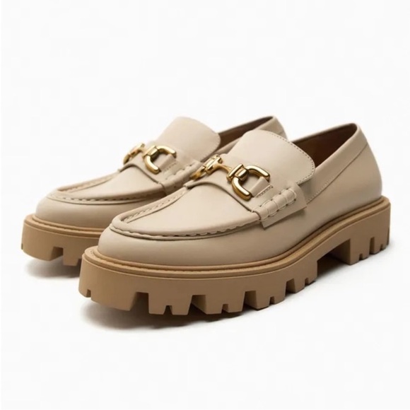 ASOS Cream Loafers with Gold Buckle - Picture 2 of 11